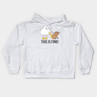 This is fine Meme funny Capybara dog Pelican Nihilism Kids Hoodie